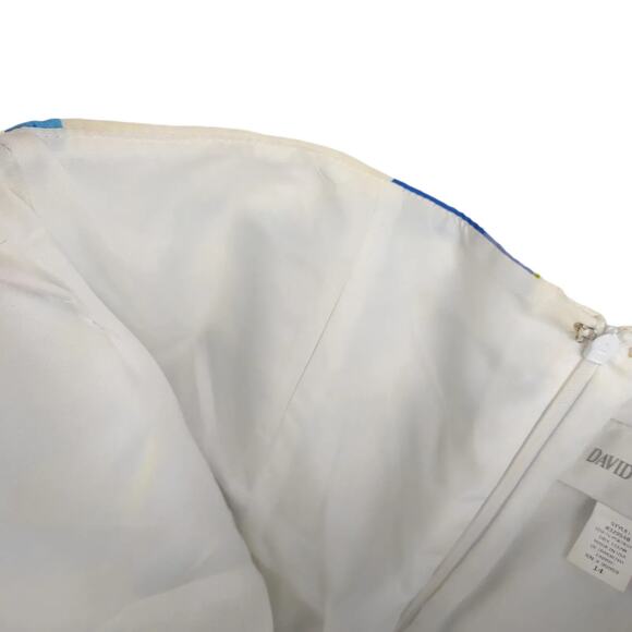 David's Bridal Blue White Floral Taffeta Strapless A-Line Dress, Missy Size 14 - Picture 6 of 6